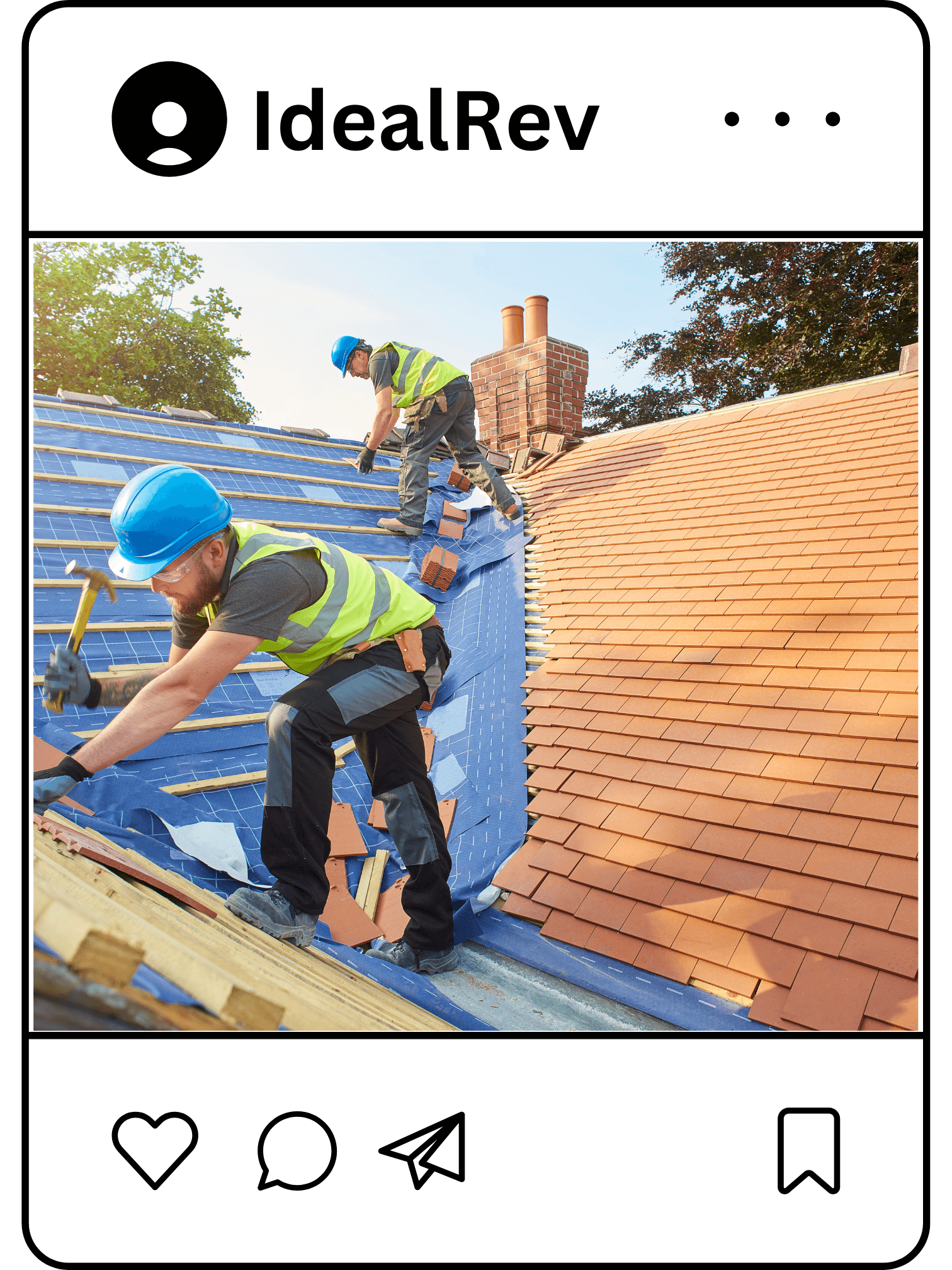 An Instagram post of roofing contractors finishing up a project