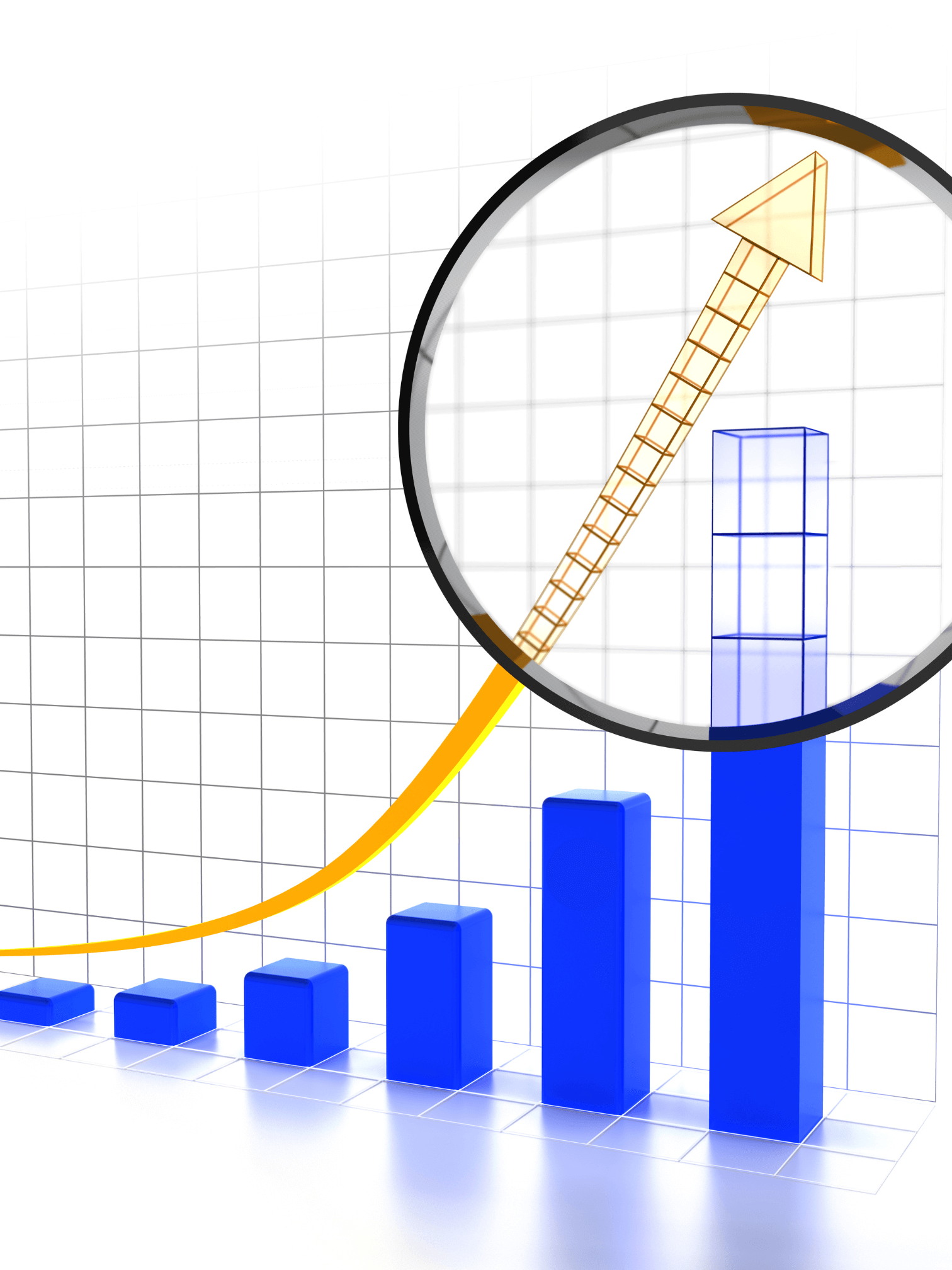 A Bar graph that is slowly growing taller with an arrow indicating the growth