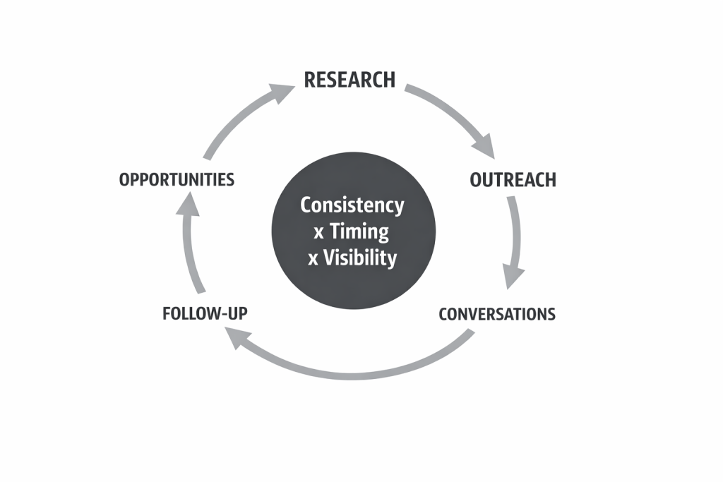 Flywheel diagram illustrating the construction business development process
