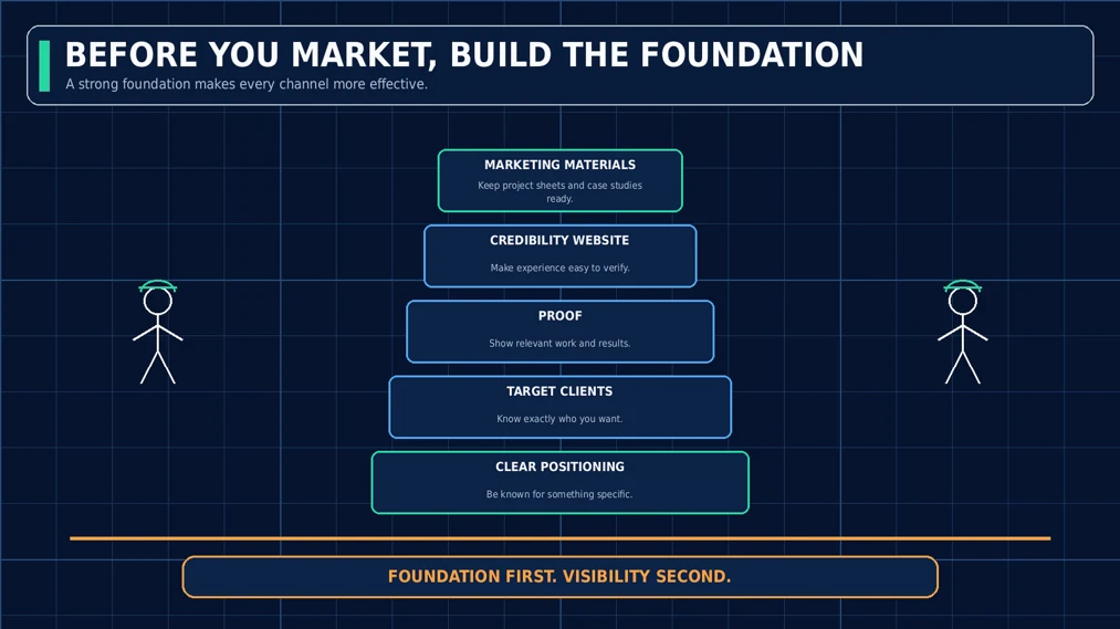 The commercial construction marketing foundation: clear positioning, target clients, proof, credibility website, and marketing materials