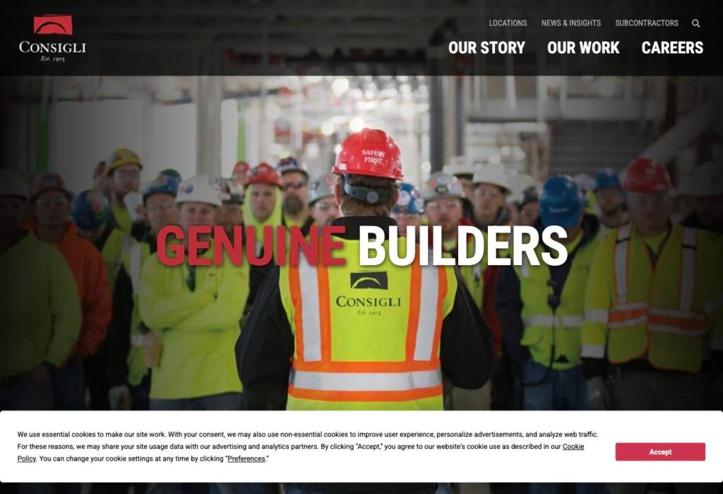 Consigli Construction website homepage