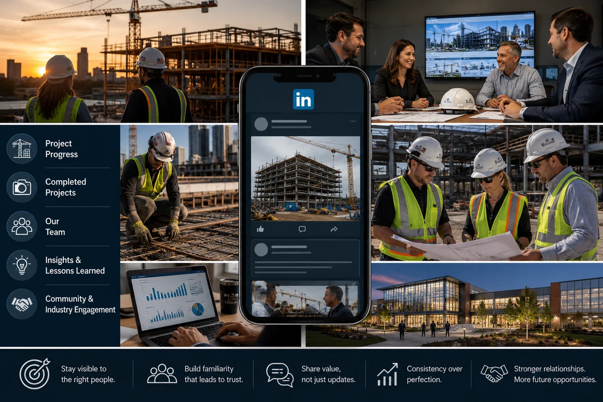 LinkedIn for commercial contractors: project progress, completed projects, team highlights, insights and lessons learned, community engagement