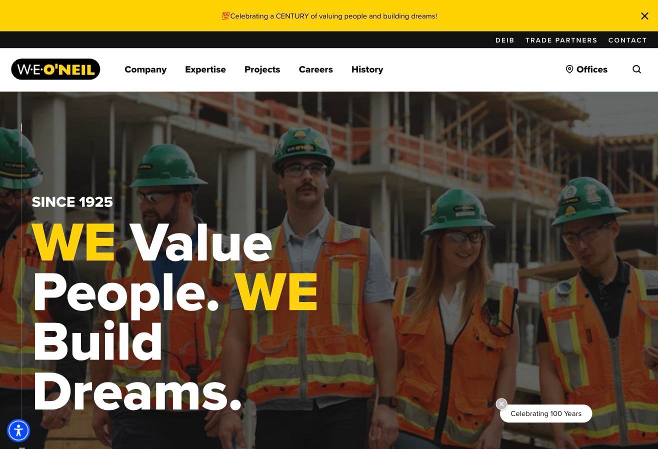 W.E. O’Neil Construction website homepage