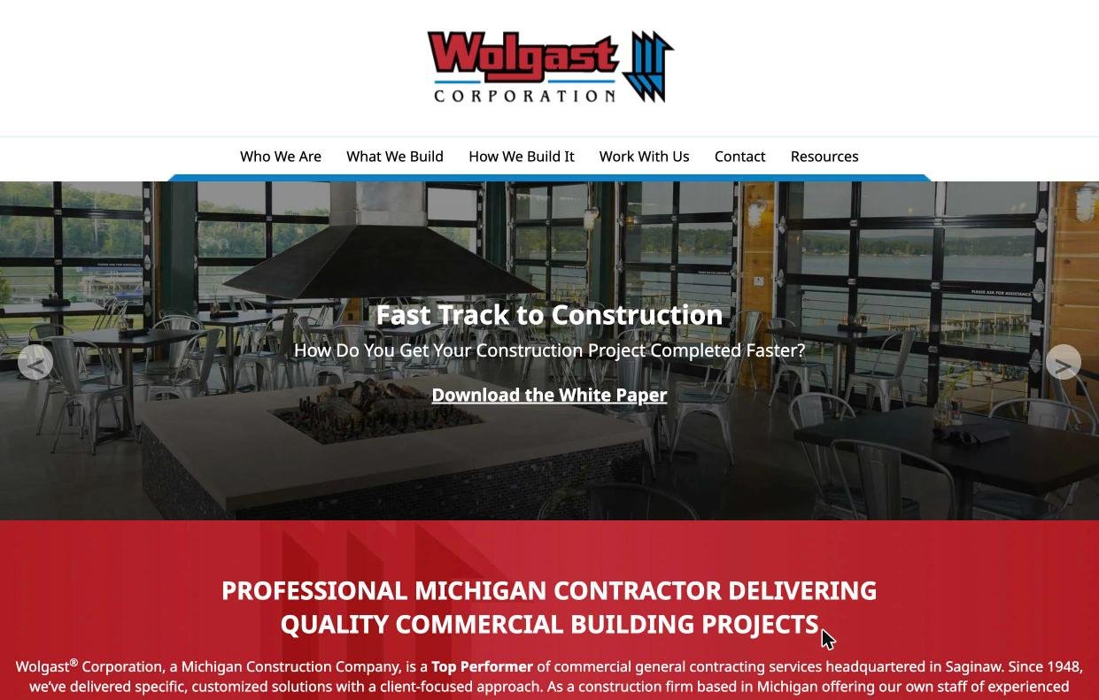 Wolgast Corporation construction website homepage