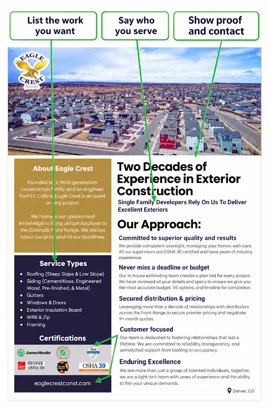 Example first page of a construction capability statement