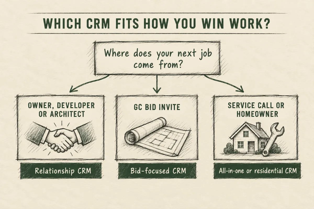 Decision tree for choosing a construction CRM based on how your company wins work