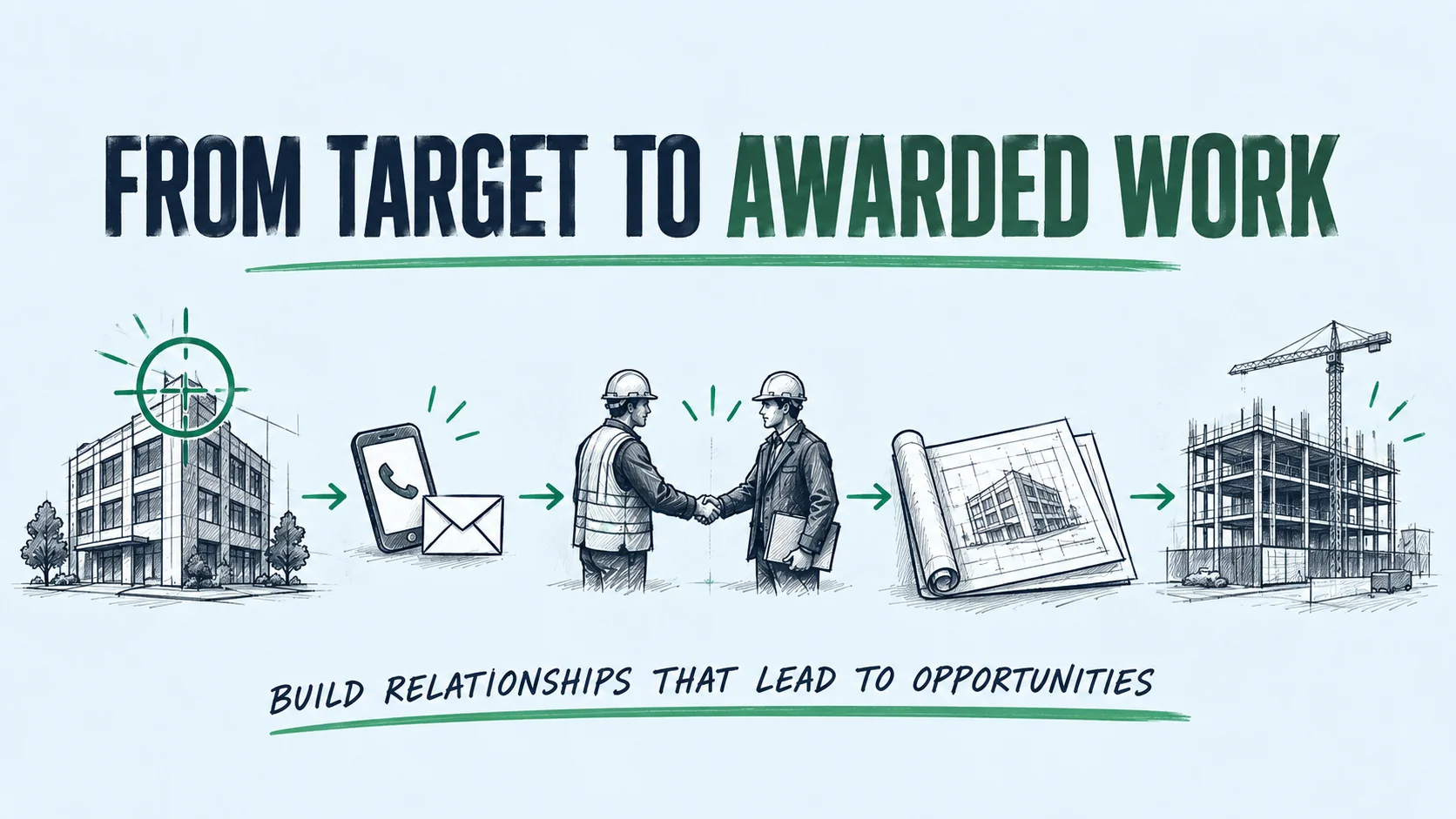 From target to awarded work: identify the right building owners, reach out by phone and email, build the relationship, get on the bid, and win the job.