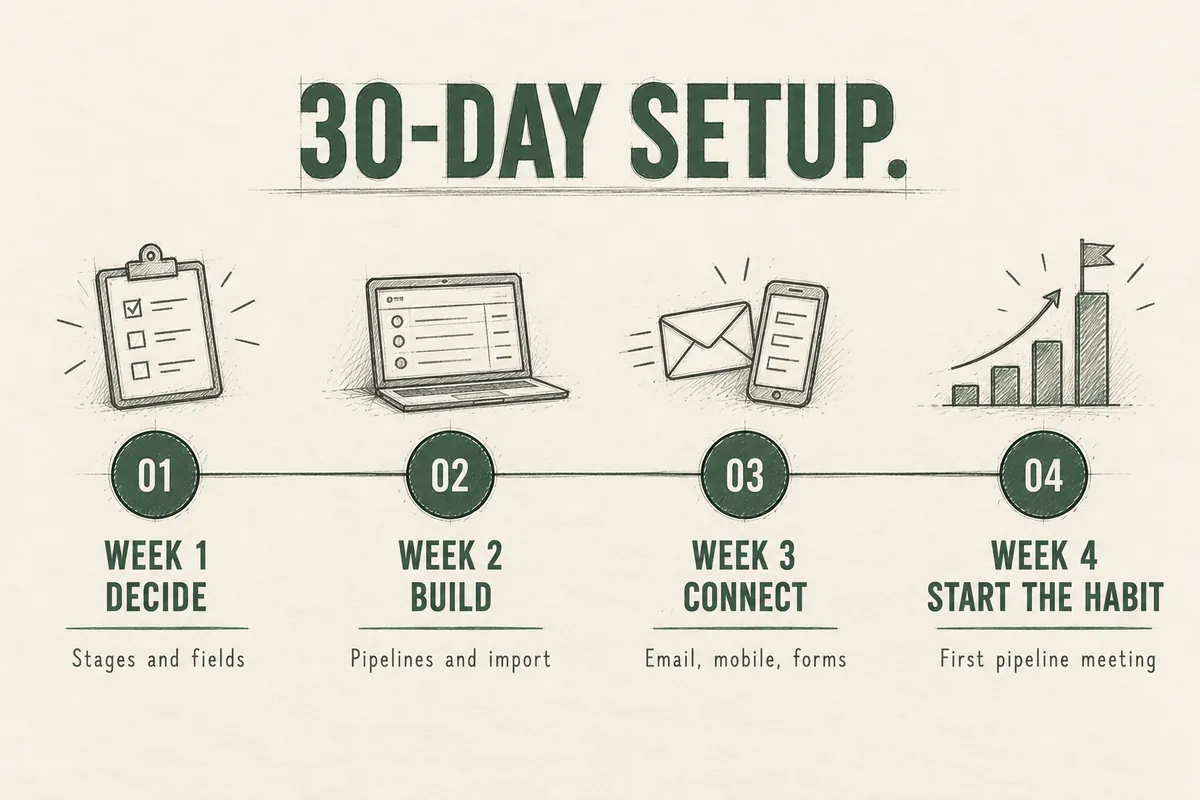 Four week CRM setup plan for contractors: decide, build, connect, and start the habit